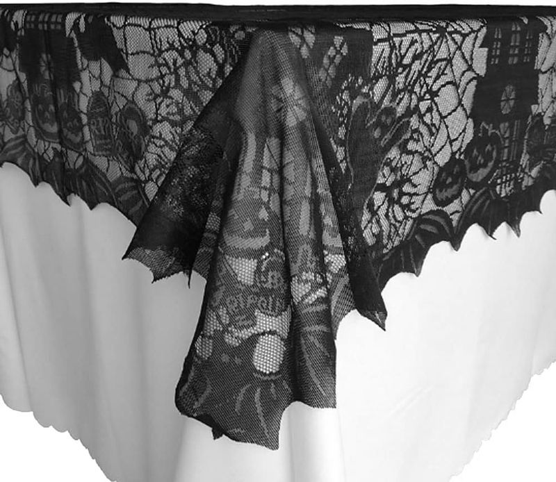 Halloween Spitze Tisch Läufer Schwarz Spinne Web Tischdecke Kamin Abdeckung Kaminsims Halloween Dekoration 2024 Home Party Clot_voghion.com