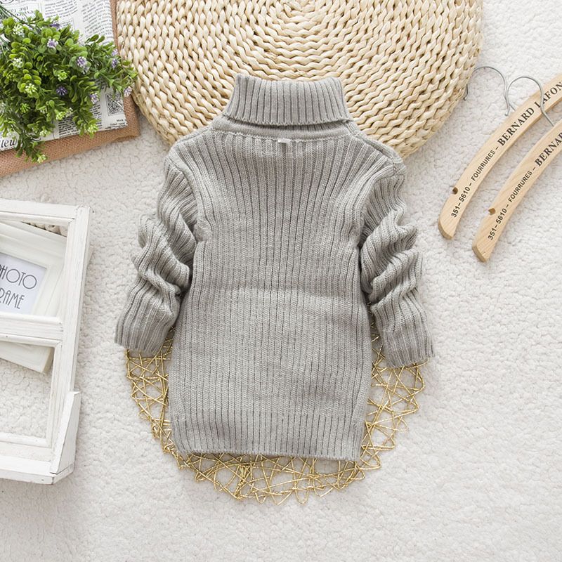 Pull d'automne à col roulé de couleur unie, haut tricoté torsadé pour garçons et filles, noir et blanc_voghion.com
