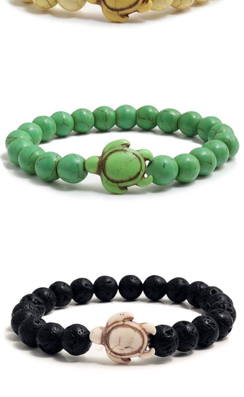 Europäisches und amerikanisches grenzüberschreitendes Perlenschildkrötenarmband für Herren im Hip-Hop-Nischen-Mode-Stil Armband für Herren schlichtes, trendiges Türkisarmband_voghion.com