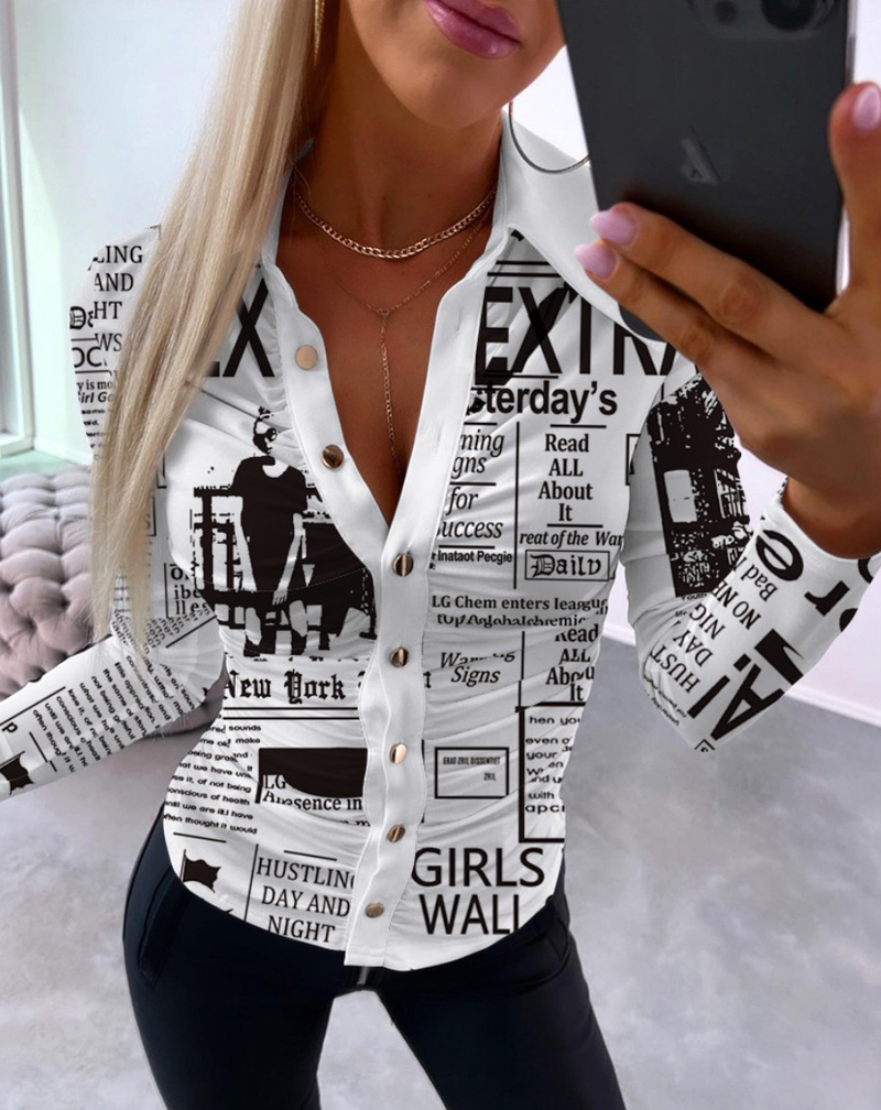 Women's Fashion Sexy V-neck Printed Shirt Shirt_voghion.com