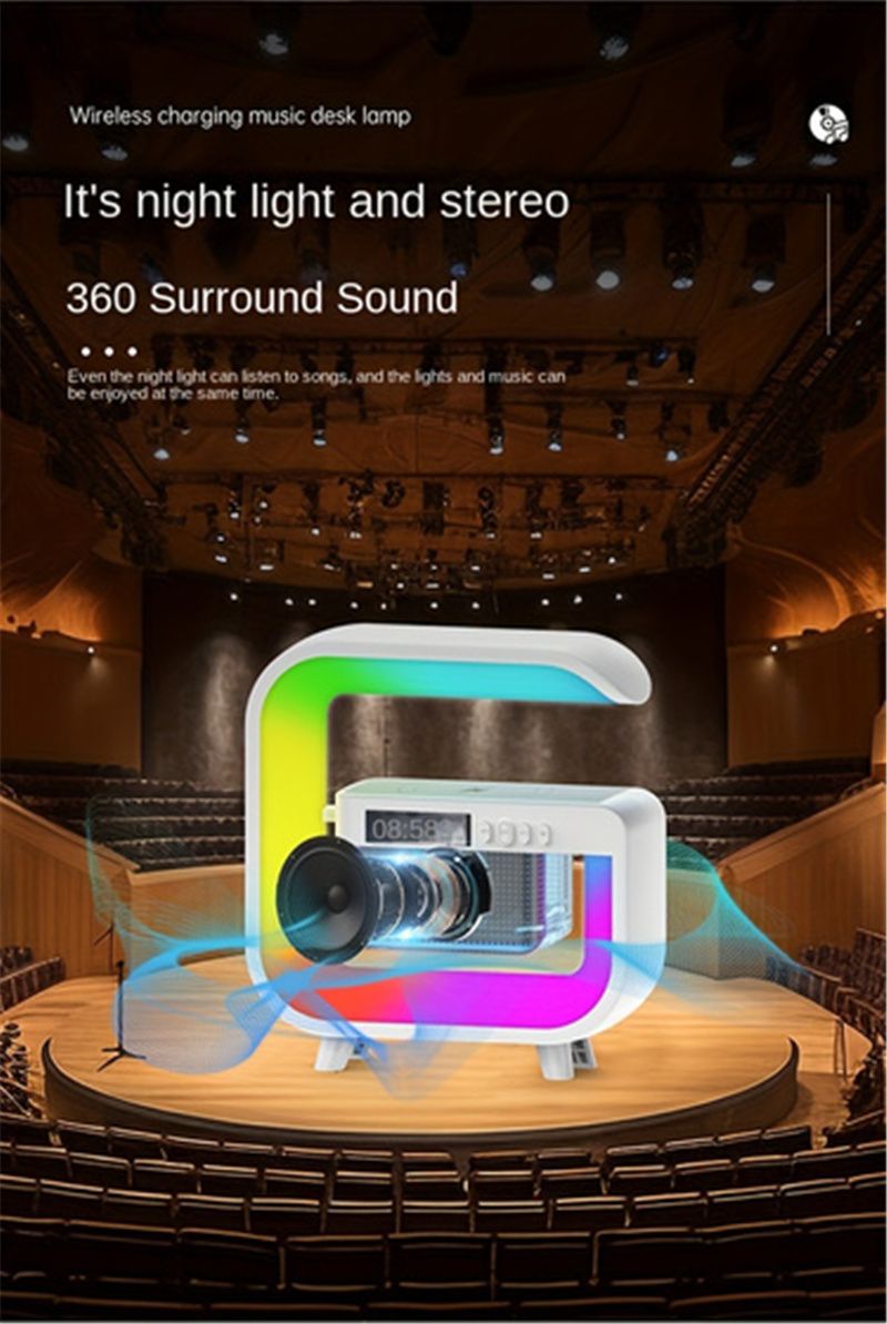 Enceinte Bluetooth RGB sans fil, chargeur sans fil, support, carte TF, radio FM, réveil pour iPhone 16 à 12 Pro Max, charge rapide, lecteur de musique_voghion.com