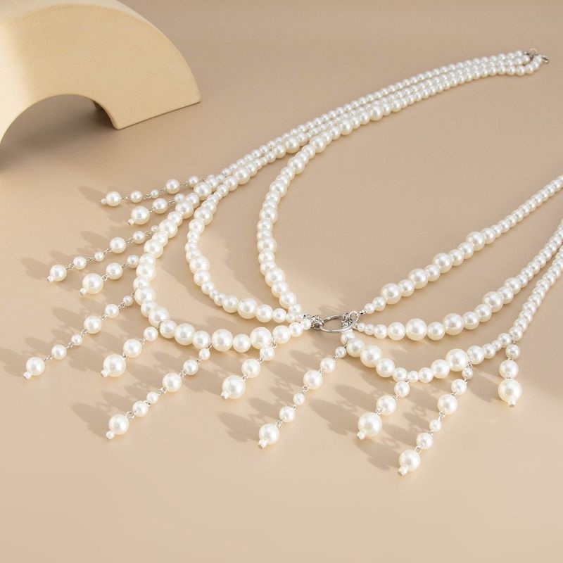 Catena per il petto con perline da bikini da spiaggia, catena per il corpo con frange di perle multistrato_voghion.com