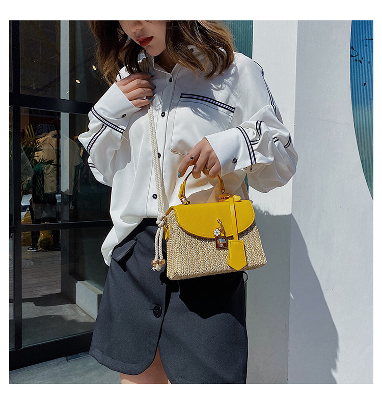 New Women's Bag Korean Fashion Lock Straw Bag Casual Handheld Small Square Bag Woman_voghion.com