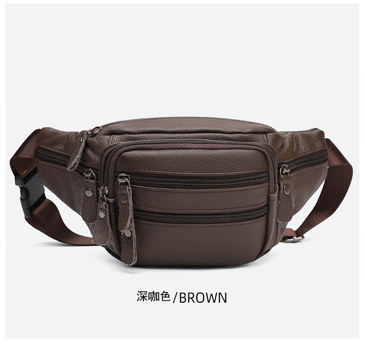 The first layer of cowhide men's bag real cowhide sports running waist bag men's waterproof large capacity multi-compartment chest bag wallet bags_voghion.com