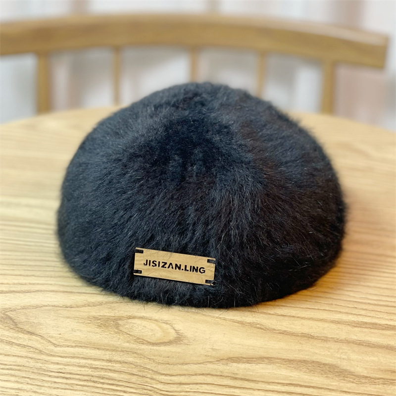 Hat Women's Winter Plush New Versatile Rabbit Hair Retro Beret Hat Women's Trendy Painter Hat_voghion.com