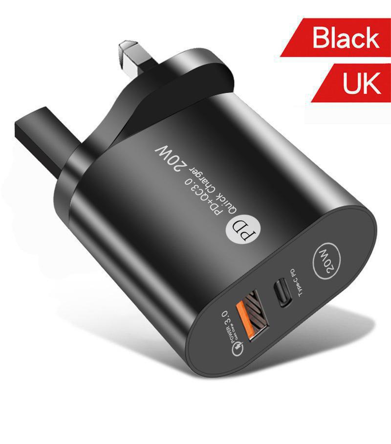 20W PD+USB Fast Charge Adapter QC 3.0 Fast Charge Type-C Charger Europe/America/British Wall Phone Fast Charge Household Wall Charger Travel Adapter_voghion.com