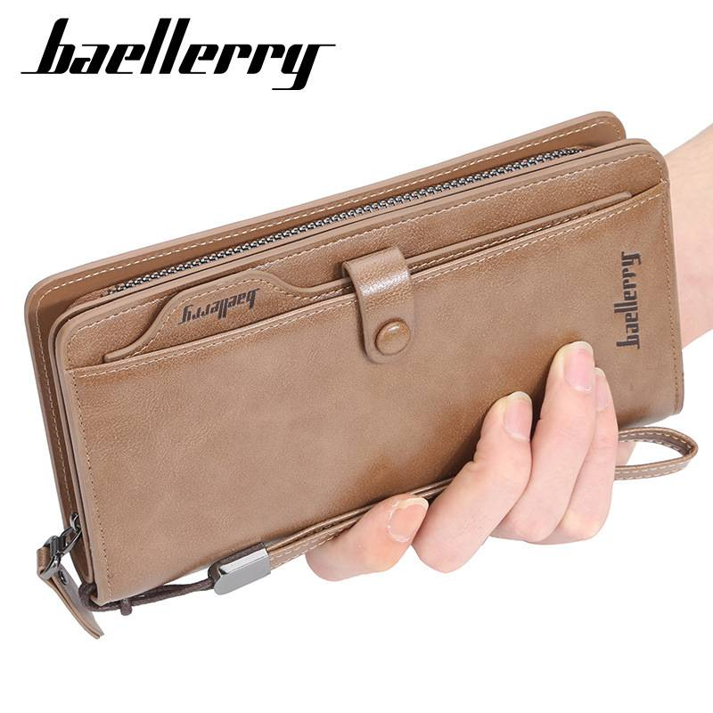Retro European and American men's long wallet multi-function mobile phone bag high-end handbag_voghion.com
