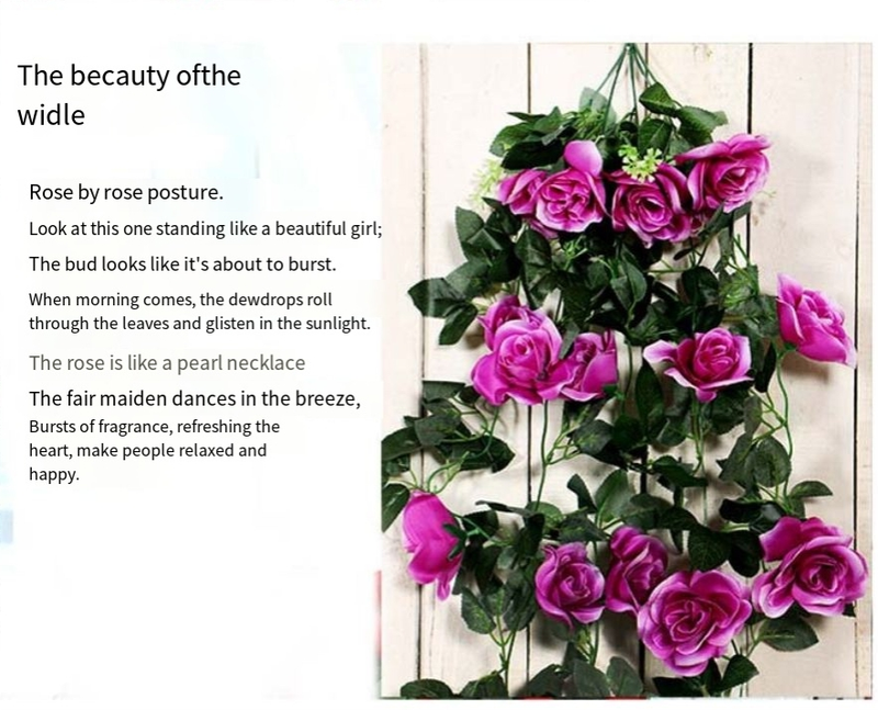 Enredadera de rosas artificiales para colgar en la pared, cesta colgante de flores artificiales, enredadera de flores artificiales para pared de sala de estar interior_voghion.com