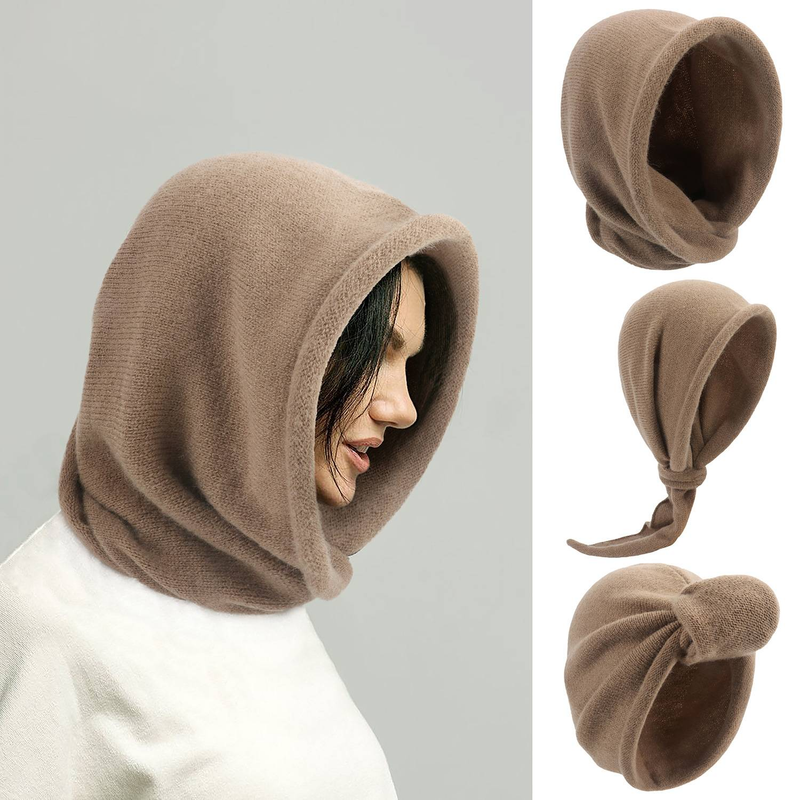 Women's new winter scarf one-piece cap cotton cashmere knitted DIY head wrap cap sheath wool cap_voghion.com