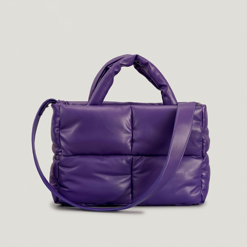 Damentaschen Quadratische karierte weiche Daunenhandtasche gefüllt mit Baumwollkleidung Damentasche einfache kleine karierte Herbst- und Winter-Umhängetasche_voghion.com