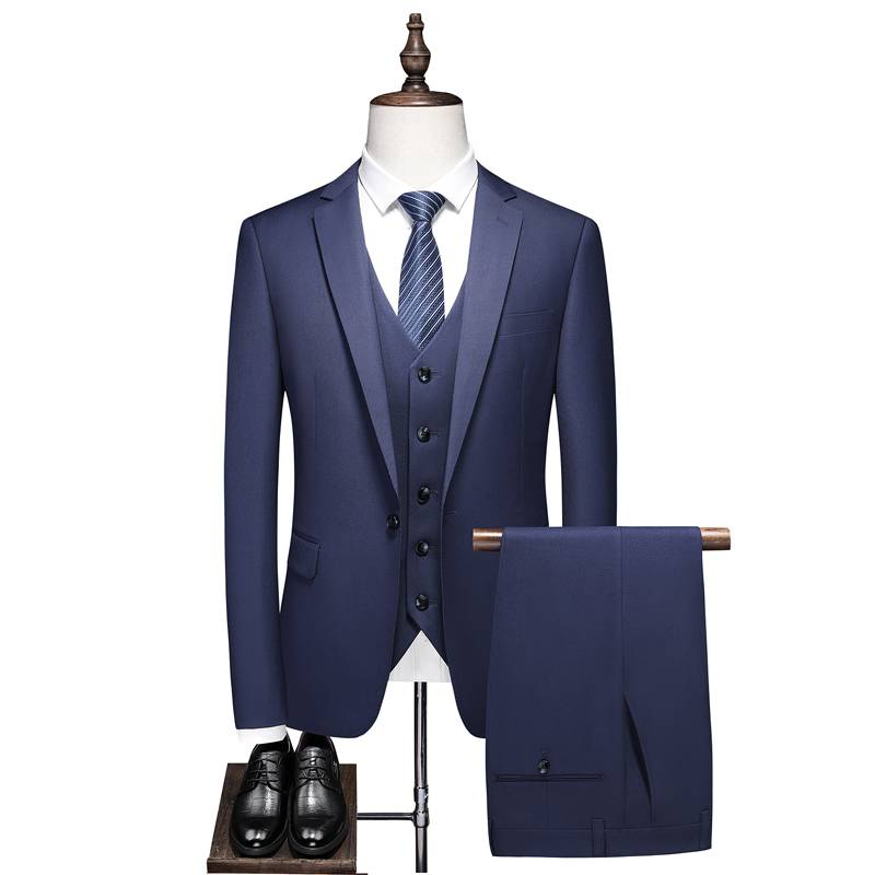 Terno masculino casual slim fit, cor sólida, negócios, cavalheiro, simples, profissional, padrinho, banquete, terno de três peças + colete + calças_voghion.com
