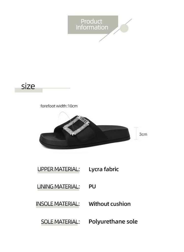 Cameido Sandali Pantofola Aperti da Donna con Fibbie Quadrate in Strass. Adatte per l'uso all'aperto, queste sono pantofole piatte casual in un look alla moda._voghion.com