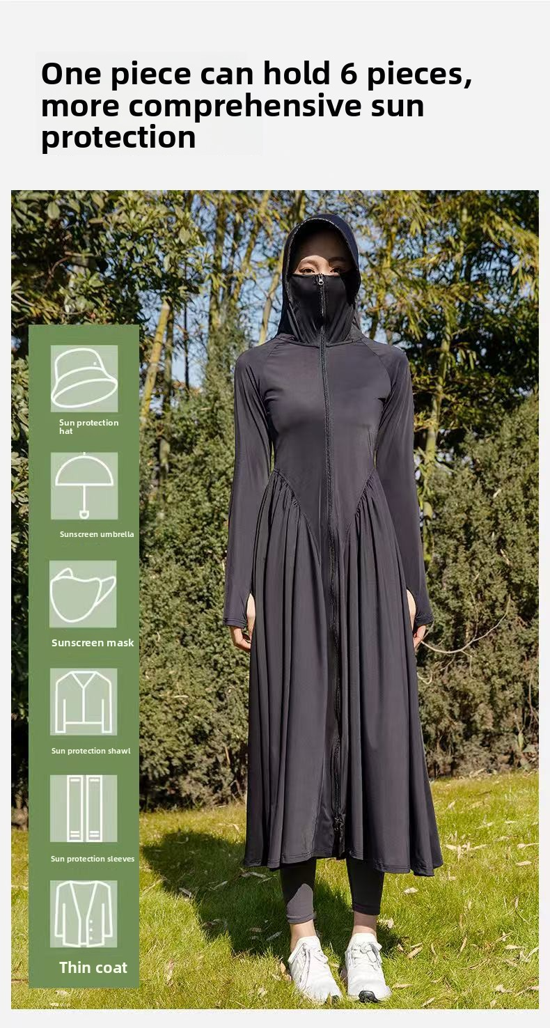 Women's UPF50+ Ice Silk Sun Protection Jacket - Long Sleeve Waist-Tie UV Coat With Full Body Coverage Lightweight Summer Sunwear_voghion.com