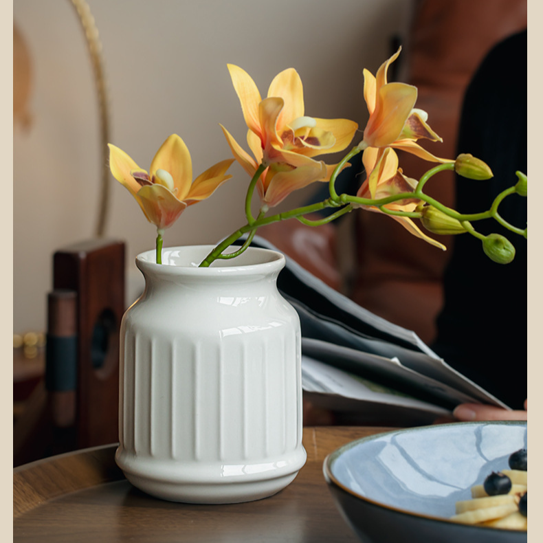 Gardenia White Kitchen Relief Ceramic Storage Jar Chopstick Holder Dining Table Storage Bucket Decorative Ornaments_voghion.com