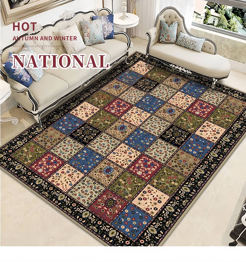 Vintage Persischer Boho Großer Teppich - Rutschfester dicker Wohnzimmerteppich für den Sofabereich, Boho Chic Bodenmatte für Zuhause & Ferienwohnung_voghion.com