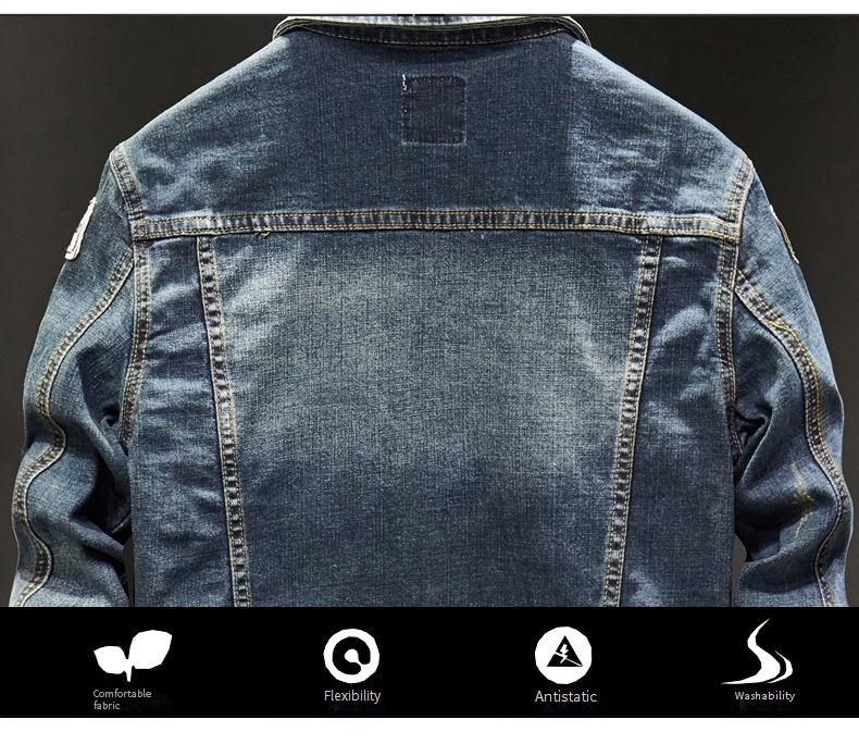 Men's Casual Denim Jacket With Stylish Print & Relaxed Fit - Versatile Spring & Autumn Outerwear For Teenagers_voghion.com