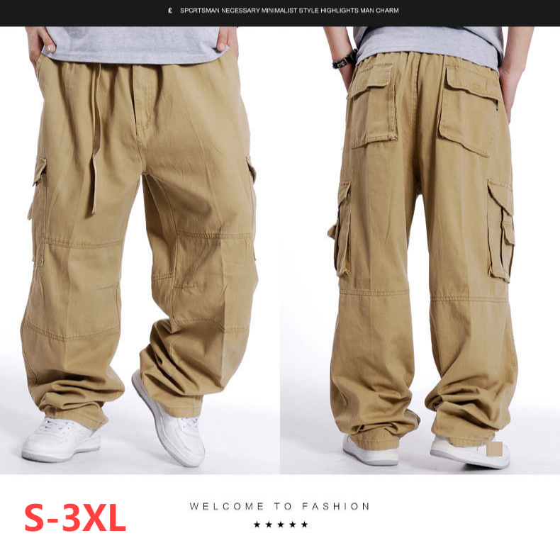 Herren-Cargohose in Übergröße, weites Bein, lockere Passform, Hip-Hop-Streetwear, Arbeitshose mit mehreren Taschen aus Baumwolle_voghion.com