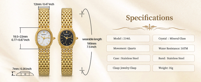 BERNY Small Gold Watches For Women Dainty Minimalist Oval Dial Stainless Steel Bracelet Watch Waterproof Luxury Ladies Quartz Watch With Tool Included_voghion.com
