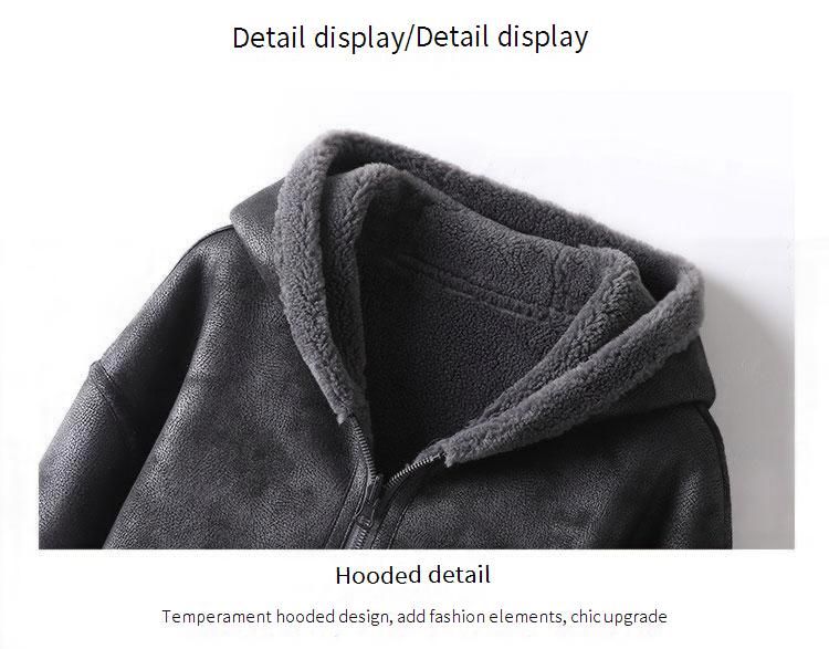 Męska dwustronna kurtka typu bomber z owczej skóry – zimowy płaszcz z kapturem i podszewką ze sztucznego futra (M-6XL, szary/khaki)_voghion.com