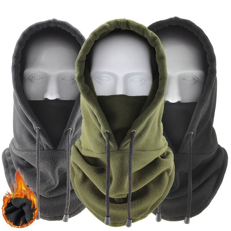 Cagoule de cyclisme d'hiver IRONRIDE - Couvre-chef coupe-vent doublé polaire pour le vélo et la moto (noir/vert/gris, taille unique)_voghion.com