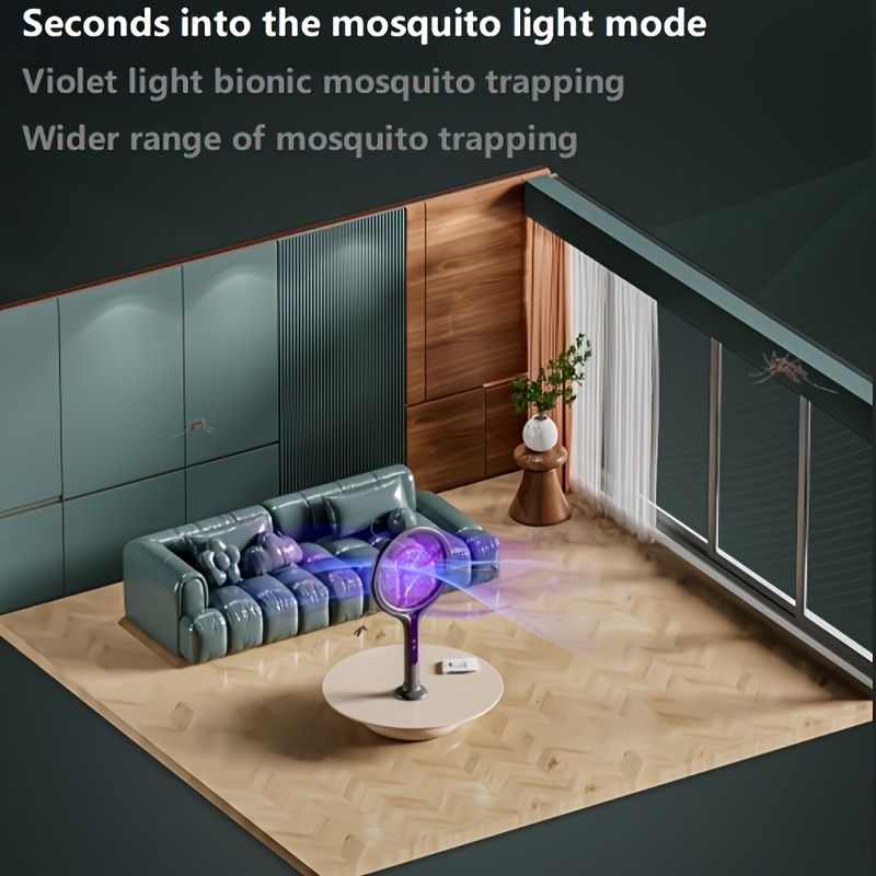Foldable 2-in-1 Electric Mosquito Swatter - Rechargeable With LED Light & Telescopic Handle For Indoor/Outdoor Use_voghion.com