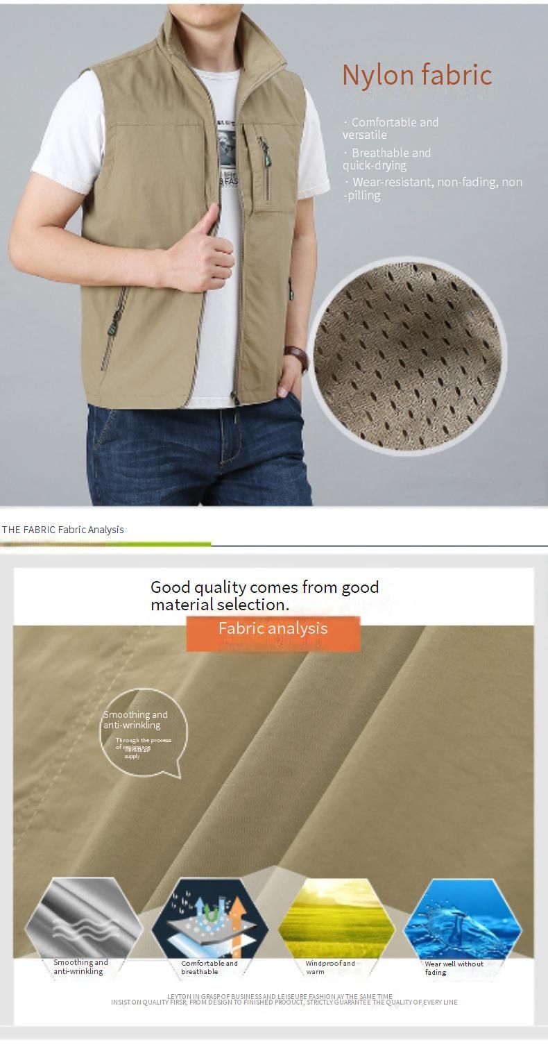Men's Lightweight Outdoor Vest, Spring Autumn Casual Stand Collar Fishing Photography Sleeveless Jacket, Large Size_voghion.com