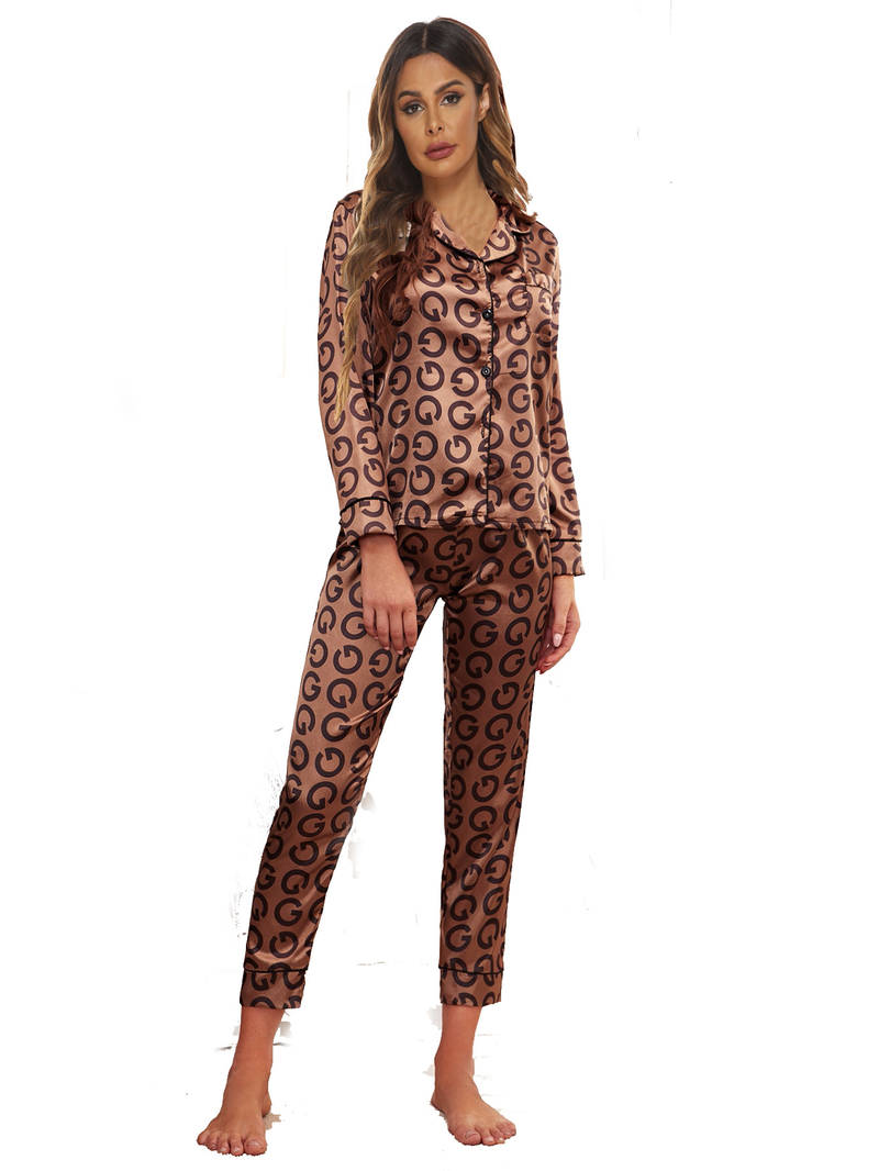 Home wear suit pajamas women's satin cardigan long sleeve long sleeve autumn new style_voghion.com