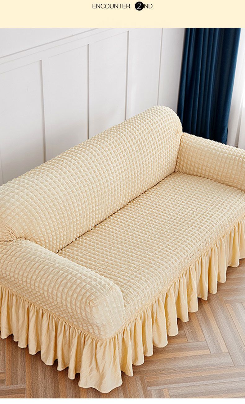 Stretchable Polyester Sofa Cover Set With Ruffle Skirt - Full Coverage Slipcovers For 1/2/3-Seater Couches (Multiple Colors & Sizes)_voghion.com