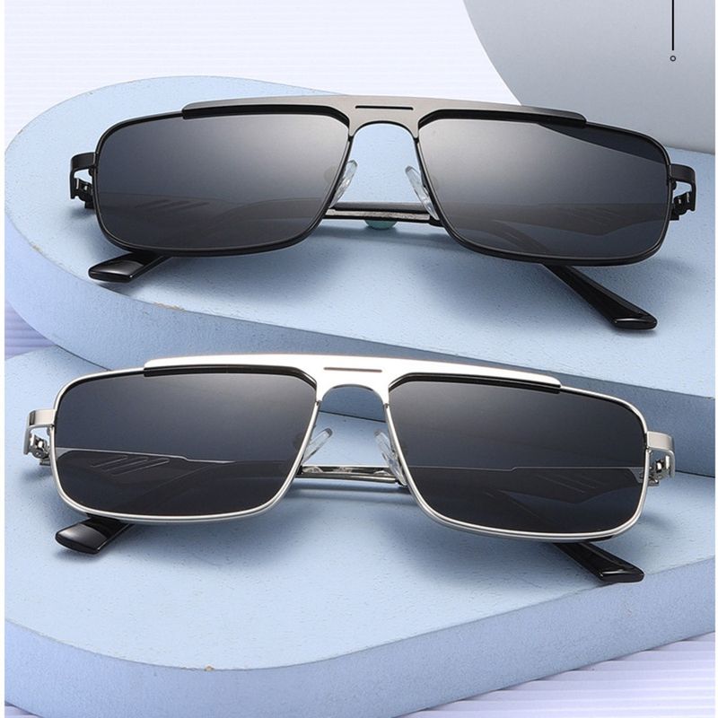 Xinbei New Square Business Casual Occhiali da sole da uomo con montatura in acciaio e doppio ponte_voghion.com