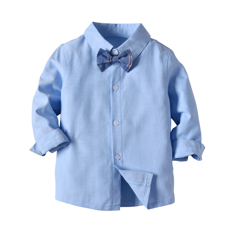 Lente en herfst jongens shirt met lange mouwen heren vlinderdas vest jongen baby-out overhemd_voghion.com