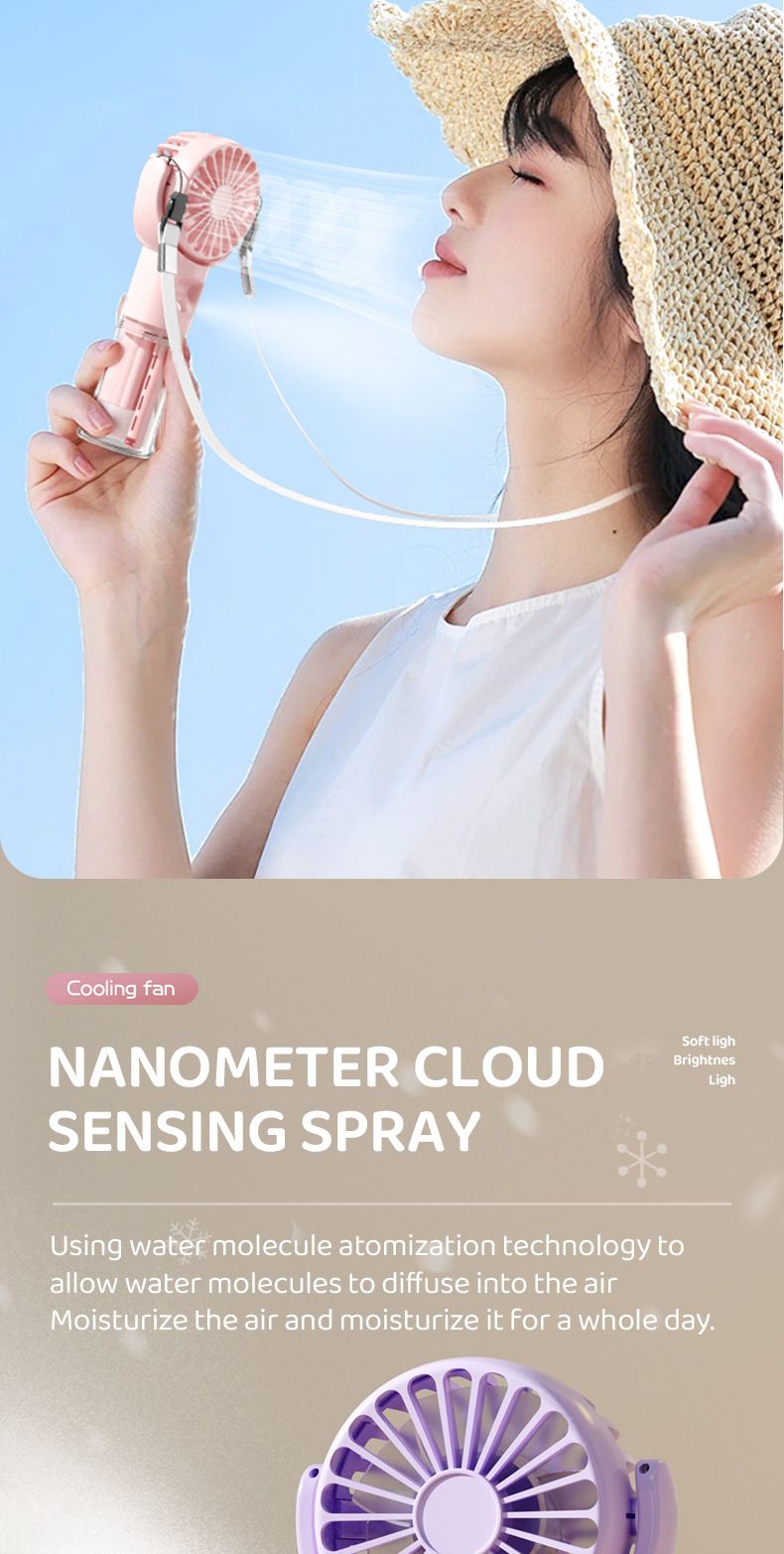Mini Handheld USB Rechargeable Portable Misting Fan With 4 Adjustable Speed Spray Water Mist For Outdoor Camping And Traveling_voghion.com