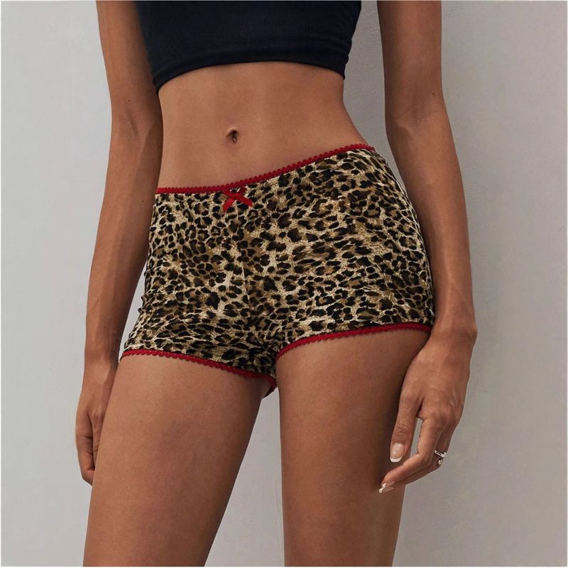 2025s Print Plus Size Damen Sommermode Lässig Bequem Slim Fit Kleine Bowknot Persönlichkeit Leopard Shorts Yama_voghion.com