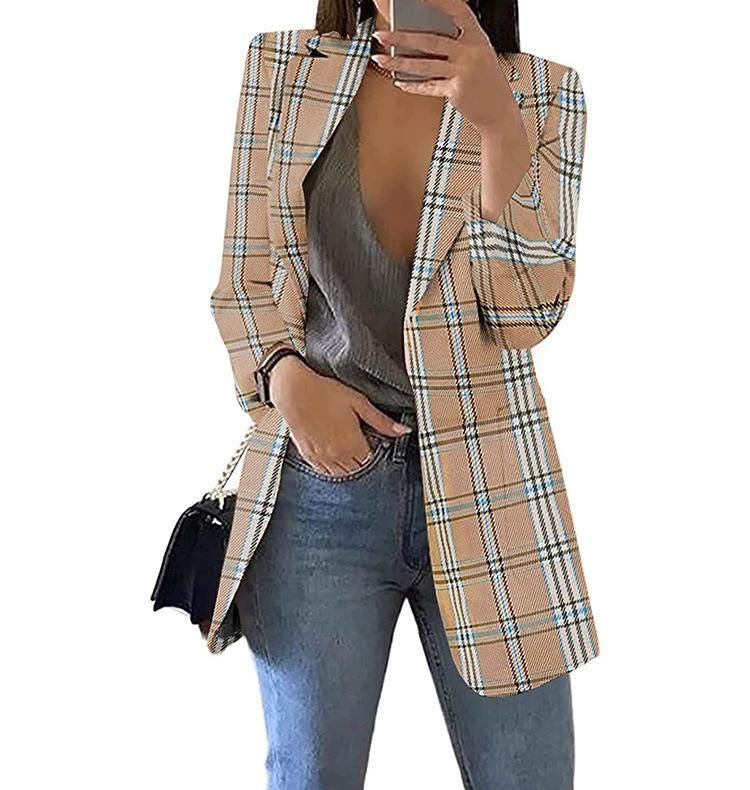 2025s 2025 New Fashionable Plaid Casual With Lapel, Slim Fit Cardigan, Suit Jacket For Women In Spring And Autumn_voghion.com