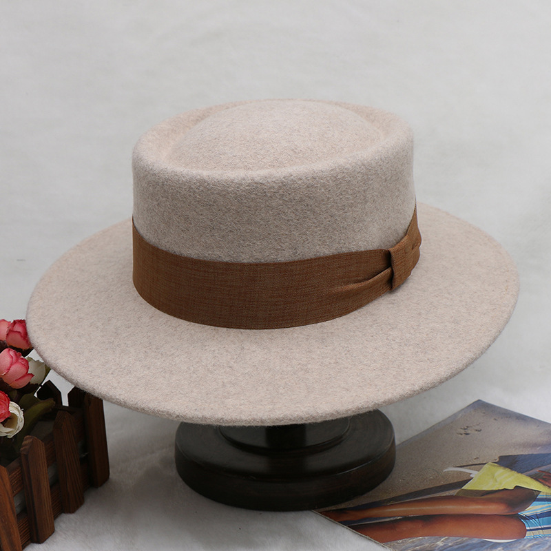 Hutt Damen Hierscht a Wanter Woll Platten Top Ring Zylinder Briteschen Retro Breetrand Woll Wäissen Jazz Hutt_voghion.com