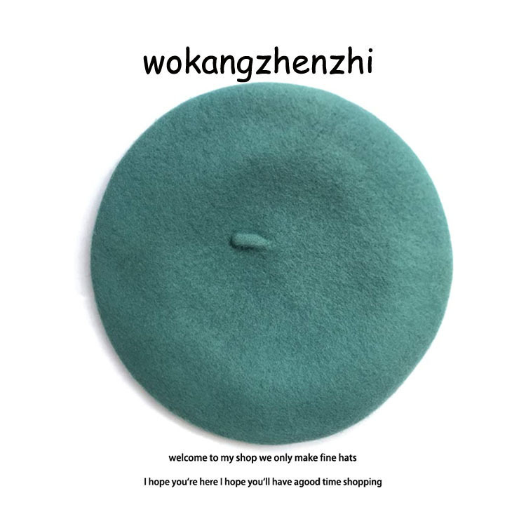 Wełniany beret damski Ishihara Satomi beret w tym samym stylu jesienno-zimowy wełniany beret retro niebieska czapka malarza_voghion.com