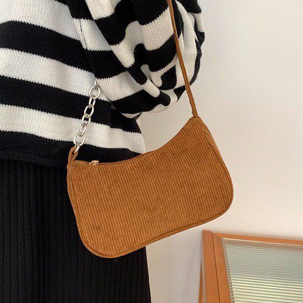 Borsa a mano piccola quadrata, nuova, autunno inverno 2024, in peluche, con tracolla singola, in velluto a coste, da ascella, baguette_voghion.com