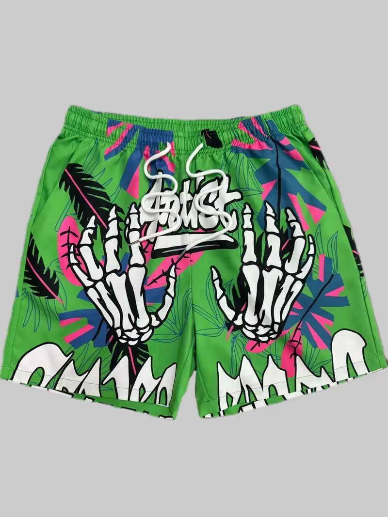 Unbeatable Quality Spring/summer Shorts, Men's 3D Digital Printed Handrack Pattern, Personalized Trendy Sports_voghion.com