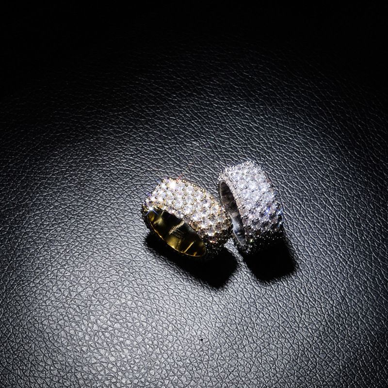 Anello da uomo con tre file di zirconi cubici, stile hip hop, fede nuziale geometrica placcata in oro e argento, taglie dalla 7 alla 11_voghion.com