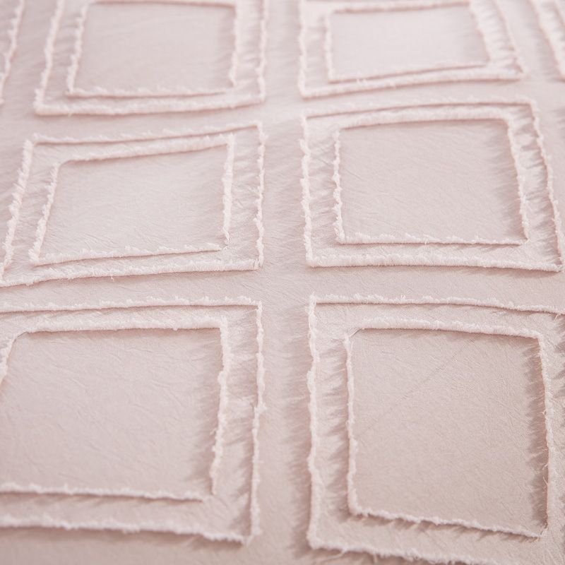 Hellrosa geometrisches Jacquard-Bettbezug-Set – 3-teilige Flanellbettwäsche mit floralem Cut-Out-Design_voghion.com