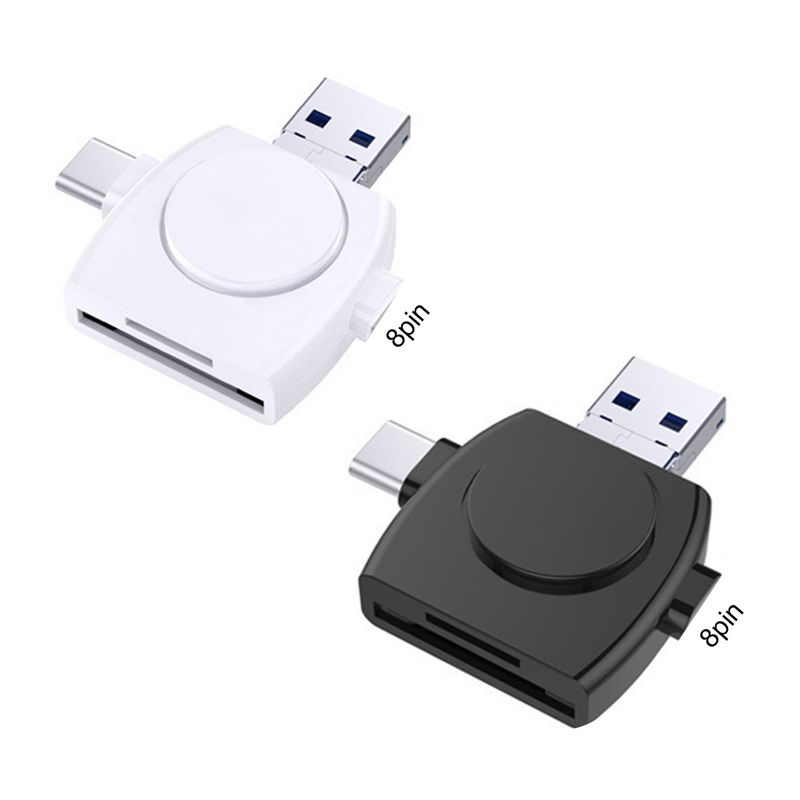 Kunjiuyou 4-in-1 OTG Function Mini USB/Micro USB/8 Pin/Type-C TF/Memory Card Reader for Android-Black_voghion.com