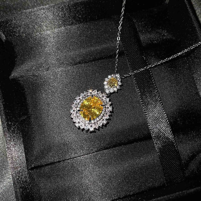 Europäische und amerikanische neue Luxus-Farbschatz-Set mit eingelegtem blauem und gelbem Zirkon, Halskette, Ring, Ohrringe, Anhänger, weiblicher Saphir_voghion.com