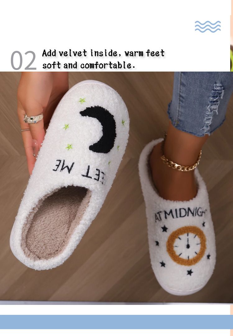 Zimske pamučne papuče Neutralne papuče od janjeće vune Kućne termalne pamučne papuče s mjesečevim satom_voghion.com