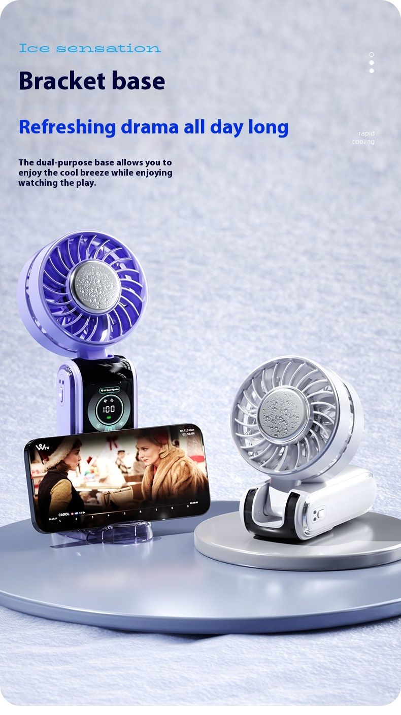 Handheld Fan 100 Speed 3600mAh Battery Silent One Touch Cooling Foldable Neck Hanging & Phone Stand_voghion.com