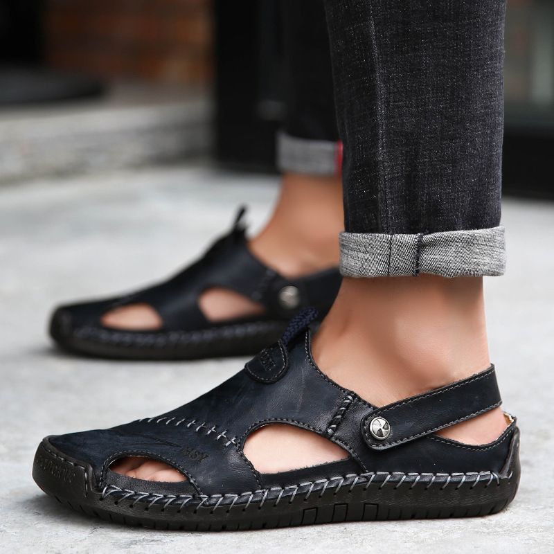 Sandali estivi di qualità imbattibile, nuovi, alla moda, casual, per uomo, da spiaggia, all'aperto, traspiranti, in pelle, da cucire, grandi, da uomo._voghion.com