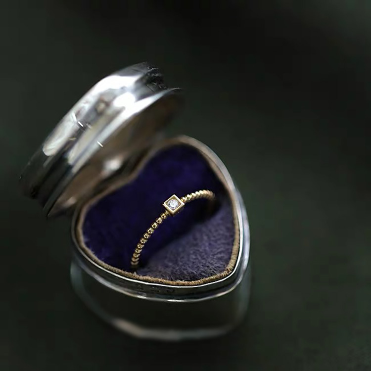 Sterling Sier Bead Edge Mini Gold Bean Square Ring, Unique And Versatile Design, Instagram Trendy Open Tail Ring_voghion.com
