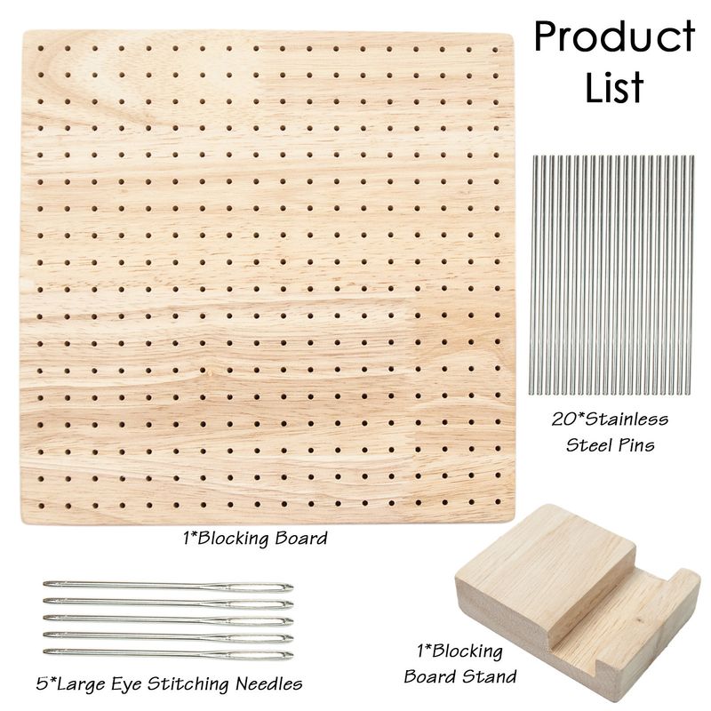 Handmade DIY wool knitting block pad 23.5*23.5 * 2cm square crochet shaper with 20 shaping needles_voghion.com