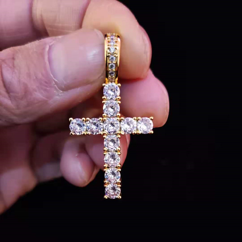 Colier cu pandantiv în cruce Hip Hop pentru bărbați, femei, cu lanț de tenis din zircon de 4 mm, coliere cu gheață, bijuterii hiphop la modă_voghion.com