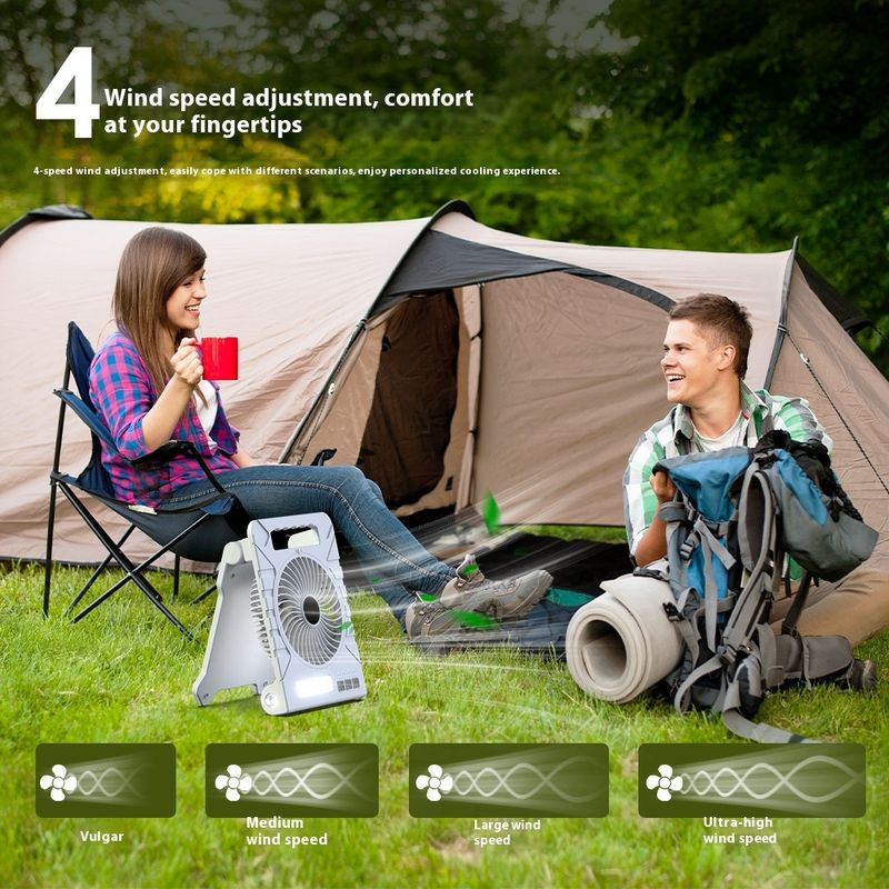 Solarbetriebener Ventilator, neue tragbare Powerbank, LED-Beleuchtung, USB-Campingventilator, Campingventilator für den Außenbereich_voghion.com