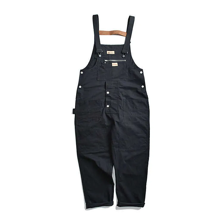 Men's Loose Multi Pockets Cargo Bib Overalls Working Clothing Jumpsuits Jeans Pants Black Military Green Brown T221102_voghion.com