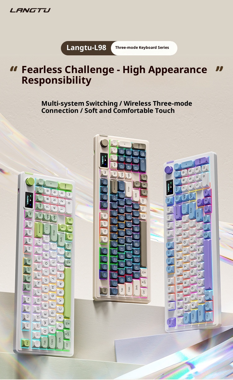 L98 98-Tasten-Kompakt-Kabellose Mechanische Tastatur Mit RGB-Hintergrundbeleuchtung, Knöpfen Und Display | 2,4G Bluetooth Typ-C Triple-Mode-Tastatur Für PC Und Mac_voghion.com
